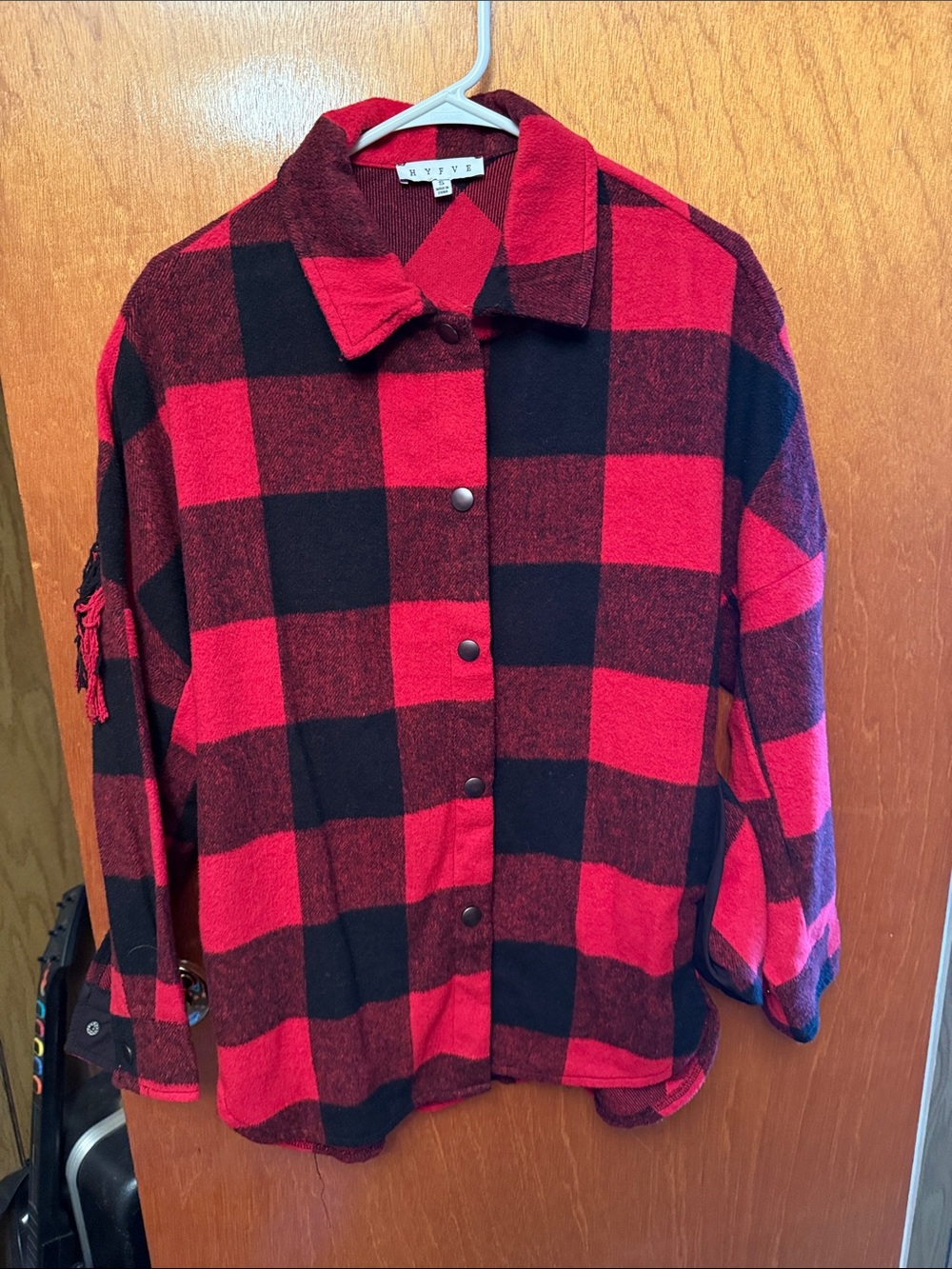 HYFVE Red and Black Plaid Snap-Front Shacket